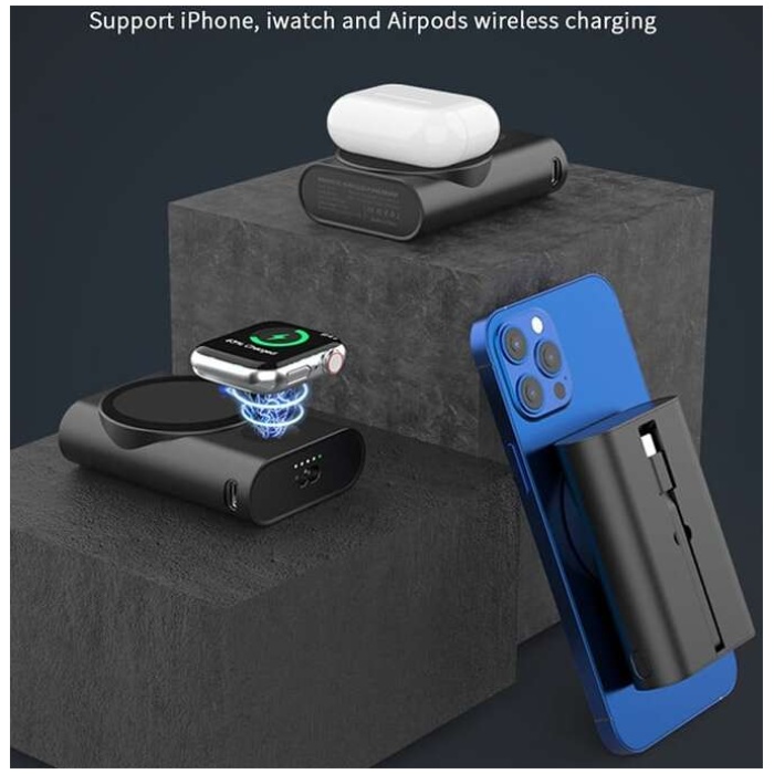 3-i-1 trådløs oplader & powerbank – 5200 mAh (magnetisk)